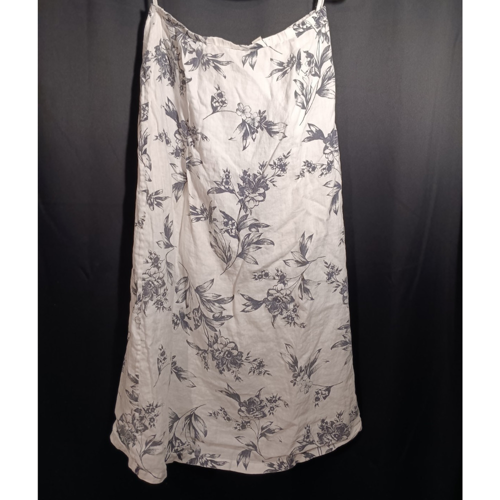 Amanda Smith 100% Linen White Floral Midi Skirt Women’s 10 Romantic Back Slit